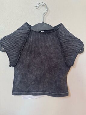 ZenanaRibbed Short Sleeve Crop Top - Black